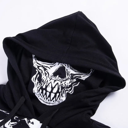 Hoodies Women Black Skeleton Print